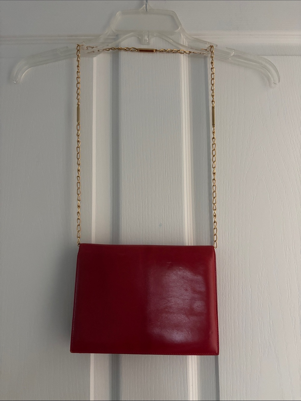 Vintage Bruno Magli Bologna Italy Red Leather Bag with Gold Chain Strap